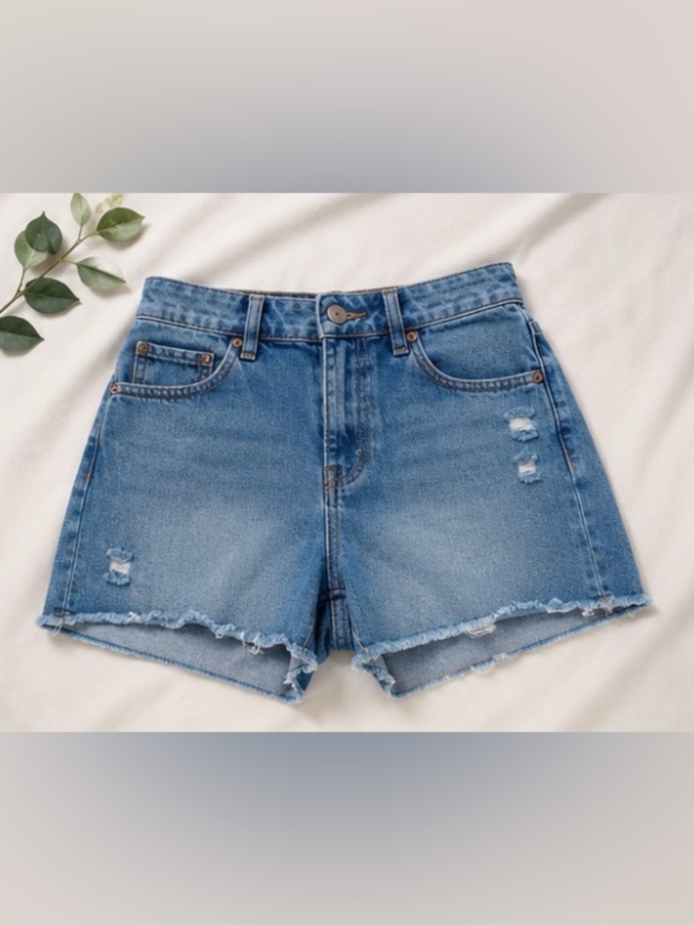 H&M Light Blue Distressed Denim Cutoff Shorts